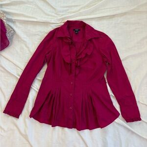 Alfani Fuchsia Ruffle Front Blouse